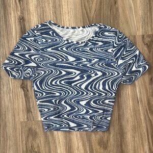 Blue and White Patterned Women's Top